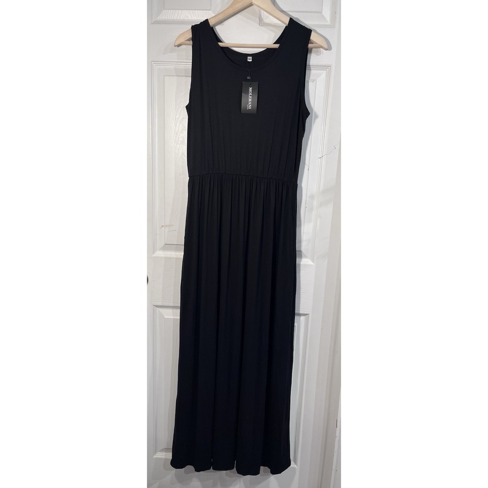 MOLERANI Black Maxi Dress‎ XL Sleeveless Elastic Stretch Waist Pockets NWT
